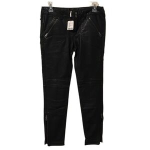 Free People Vegan Leather Moto Skinny Pants Black Size 2 NWT 19R539P320‎